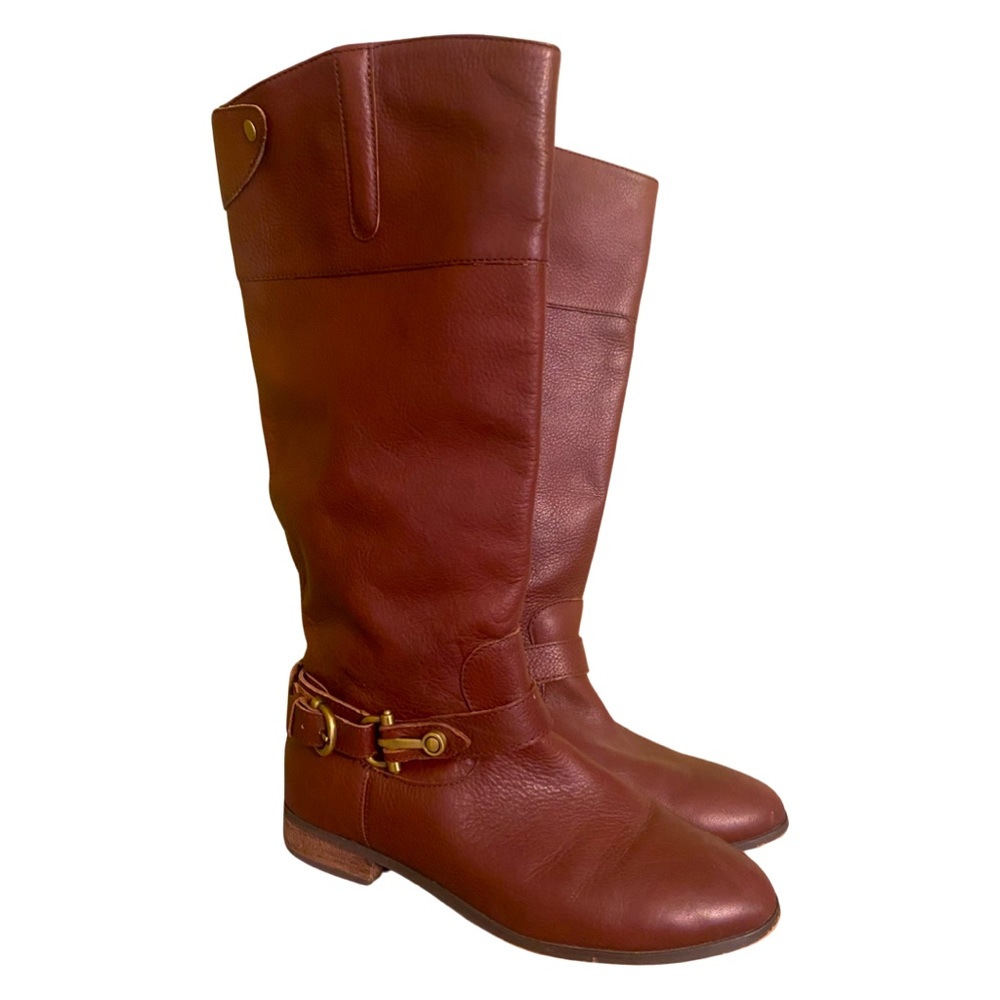 Dolce Vita Boots 10 Tall Riding Equestrian Pebbled Leather Gold Buckle